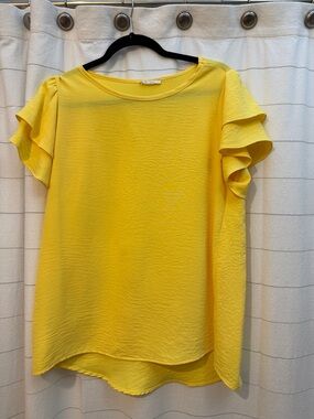 Lauren Conrad Bright Yellow Ruffle Sleeve Blouse